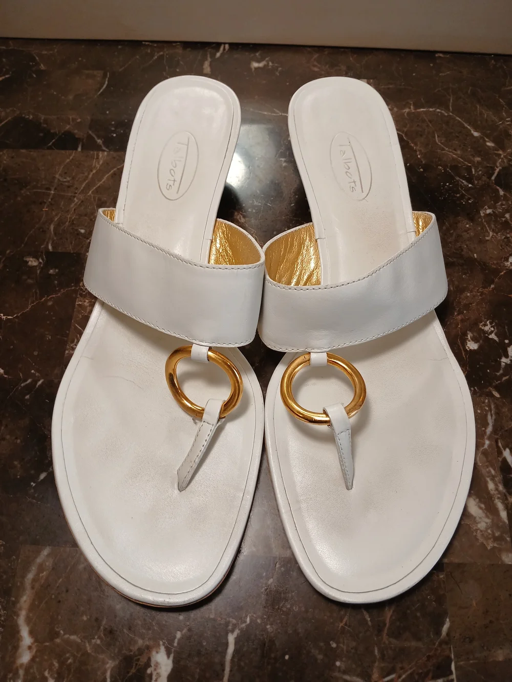White Slide Sandals with Gold Ring Accent by Talbots